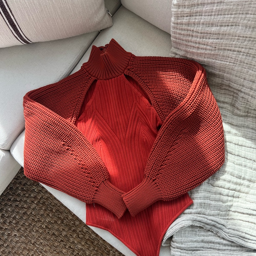 Hervé Leger Cut-Out Detail Knit Bodysuit - Deep orange